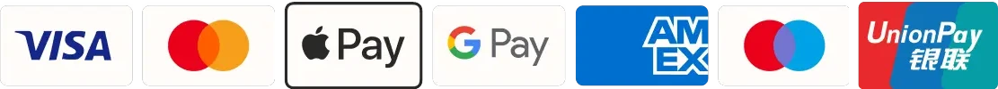 Visa, Mastercard, Apple Pay, Google Pay, AmEx, Maestro, UnionPay